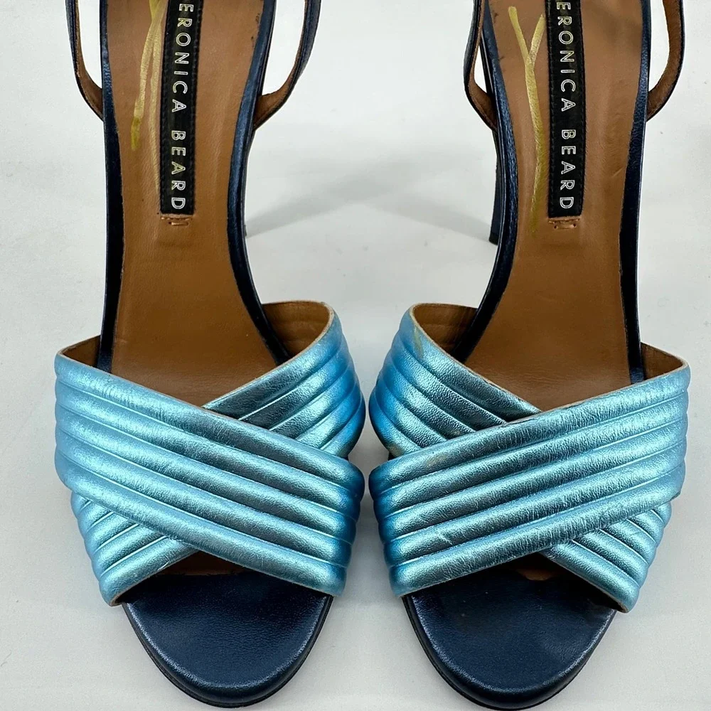 Veronica Beard Metallic Heeled Sandals Designer Luxury Shimmer Womens 40 US 10